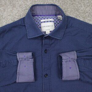 Construct Stretch Dress Shirt Mens 15, 32/33 Blue/Purple Flip Cuff Slim Fit L/S